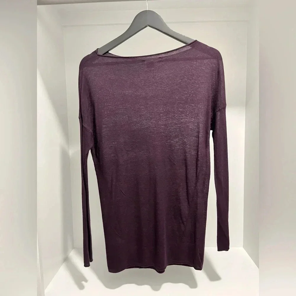 Vince Wool Blend Boatneck Distressed Sweater Dark Purple Size XS fitted